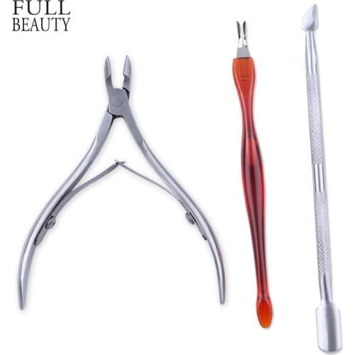 Stainless Steel Nail Cuticle Pusher Set Gel Varnish Remover Spoon Fork Nipper Cutter for Dead Skin Clean Manicure Tool CHNC385-1