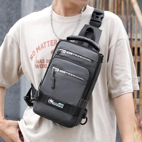 Men Nylon Fashion Rucksack Daypack Messenger Bags Sling Chest Pack USB Charging Port Travel Male Knapsack Backpack Shoulder Bag