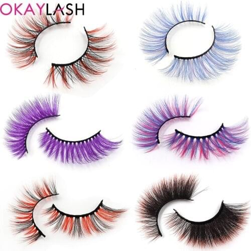 OKAYLASH 1 Pair New Fashion False 3D Colored Eyelashes Halloween Cosmetic Beauty Accessories Natural Colorful Eyelash Extension