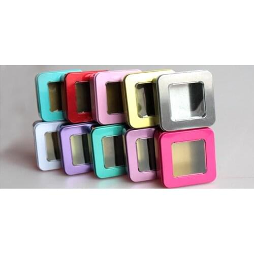 Wholesale 100 Pieces Tin Box Metal Box Holder Rectangle Colorful Wedding Candy Sweet Cans Tea Container Clear Lid Free Shipping