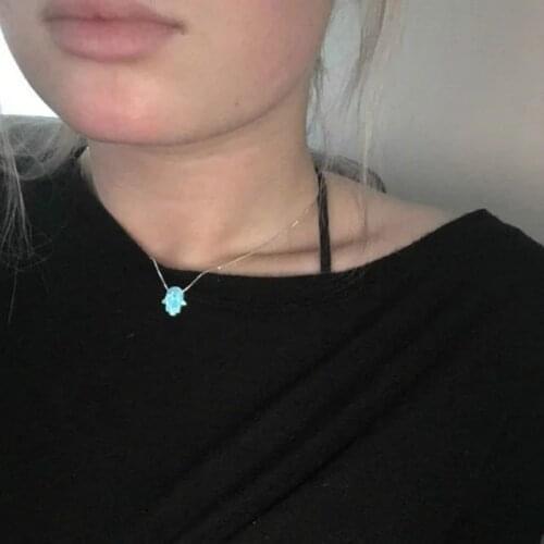 Arabic Blue Hamsa Hand Opal Pendant Fatima Hand Necklace Women Choker Jewelry Collier Femme Choker Bijoux