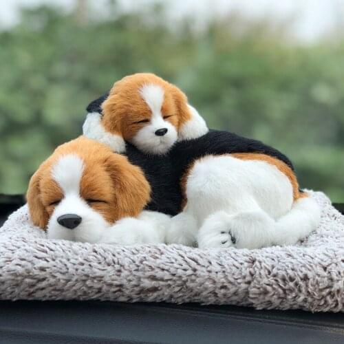 Plush Dogs Car Ornament Activated Carbon Simulation Sleeping Dog Toy Home Car Office Desktop Decor Ornament Crafts