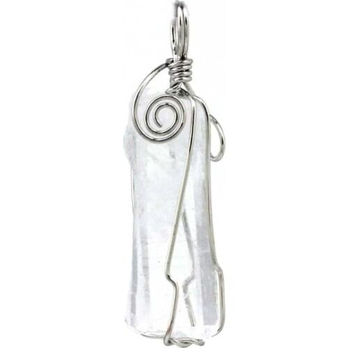 KFT Silver Plated Irregular Shape Natural Healing Rock Crystal Wire Wrapped Stone Pendant Fashion Women Men Jewelry
