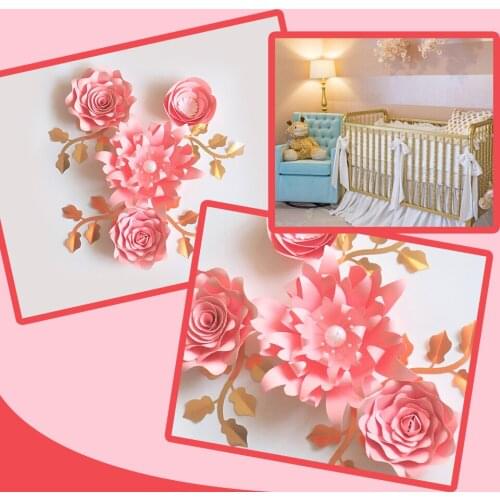 Handmade Pink Rose DIY Paper Flowers Leaves Set For Wedding Event Backdrops Decorations Girls Nursery Wall Deco Video Tutorials