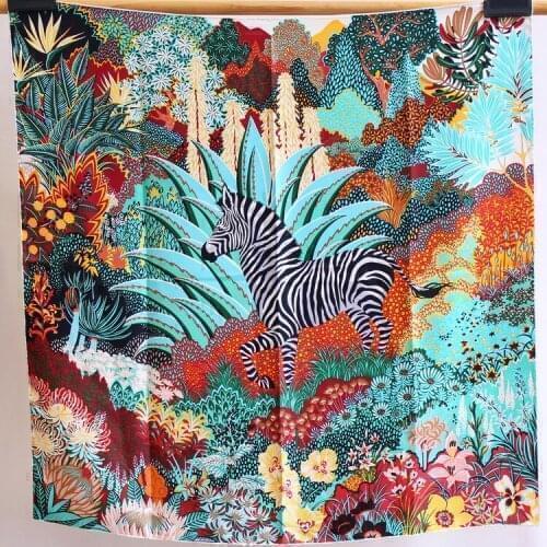 Jungle Zebra Scarf Shawl Pure Silk Pashmina Neck Wear Accessory Square Scarves New Fashion Multi-use 90x90cm FJ162