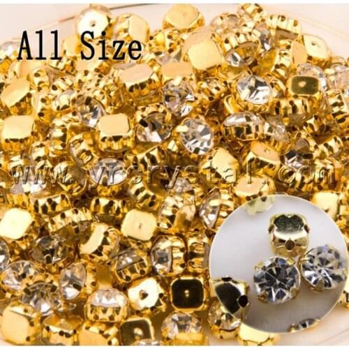 SS12-SS45 perferable Qulity Gold Base Sew On stone Glass Crystal Shinny Strass Diamond Stones For DIY Wedding Clothes Decoration