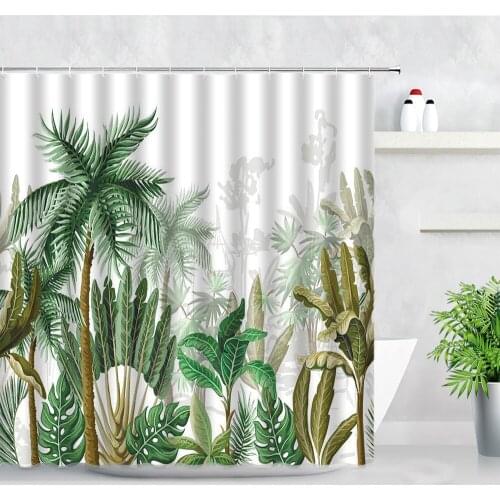 3D Tropical Plant Shower Curtains Waterproof Fabric Nordic Home Decor Banana Palm Leaves Animals Jungle Scenery Bathroom Curtain