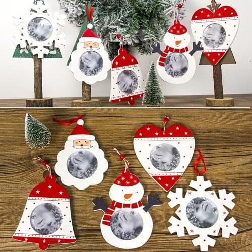 Gift Christmas Decoration Wooden Photo Frame Pendant Snowman Santa Claus Hanging Ornament Merry Christmas Decorations for Home