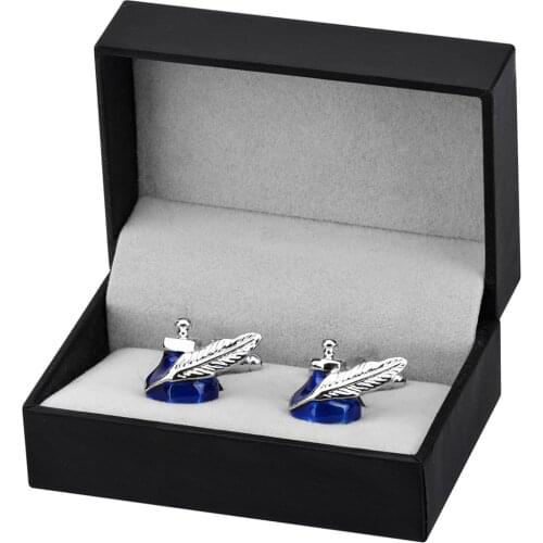 Retro Europe Blue Ink tank Cufflinks for Mens Business Shirts Gift High quality Feather Brand Cuff links Free engraving Name
