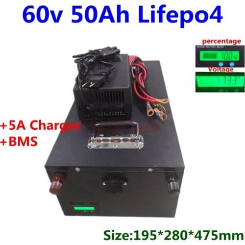Waterproof 60v 40ah 50ah lifepo4 lithium battery pack BMS 20S for 3000w e-bike scooter bicycle motorcycle vehicle + 5A charger