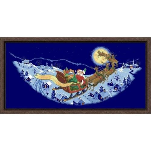 Here comes santa tree skirt cross stitch kits 14ct 11ct deep blue fabric cotton silk embroidery DIY handmade wall big picture