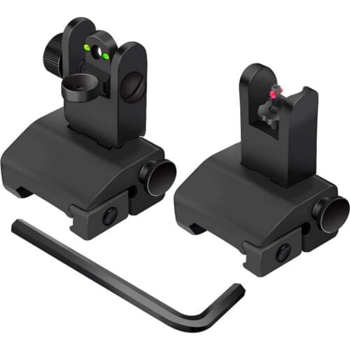 Iron Sights Fiber Optic Flip Up Front and Back Sights with Visible Red and Green Dots for Picatinny Weaver Rails 20mm