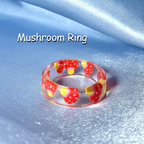 2000s Aesthetic Resin Mushroom Rings For Women Y2K Jewelry Cute Harajuku Vintage INS Ring Charm Egirl Style Fashion Friends Gift