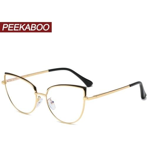 Peekaboo female cat eye glasses blue light full metal computer optical glasses frame women clear lens birthday presents hot sale