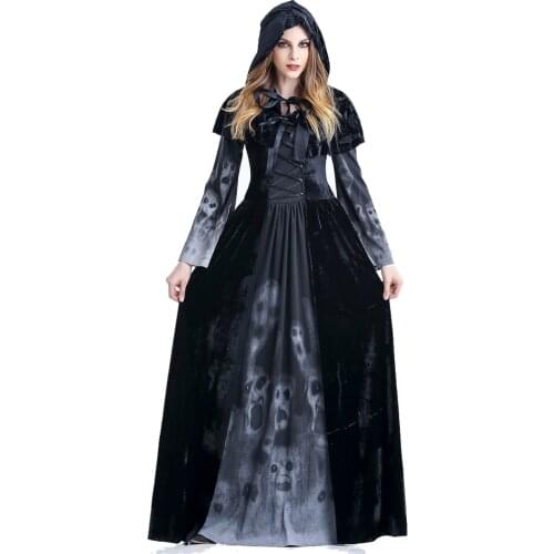 Medieval Renaissance Adult Female Halloween Cosplay Costume Gothic Female Gothic Queen of Vampire Black Fancy Dress Outfit