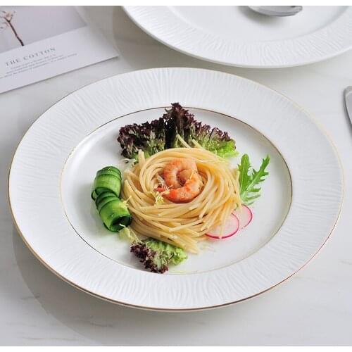 Golden Stroke Ceramic Plates Relief Decorative Western Steak Dishes Creativity Retro Restaurant Serving Tray Kitchen Tableware