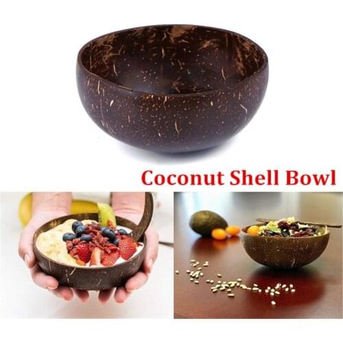 1pcs Natural Coconut Shell Bowl Soup Salad Noodle Rice Bowl Wooden Fruit Bowls