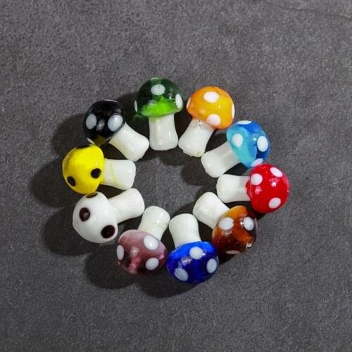 200pcs/lot Lampwork Mushroom Glass Spacer Loose Beads Charm Findings 10*13MM