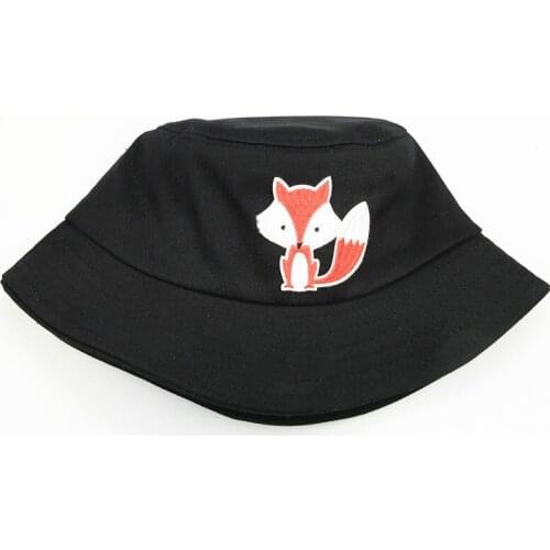 2021 Cartoon Fox Embroidery Cotton Bucket Hat Fisherman Hat Outdoor Travel Hat Sun Cap Hats for Men and Women 125