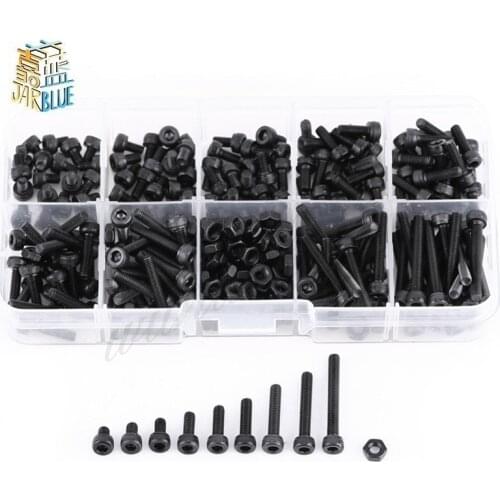 300pcs/set M2 M2.5 M3 Cap Head Hex Socket Bolt Screw Nut Assortment Set Alloy Steel Screw Fastener Hardware With Box