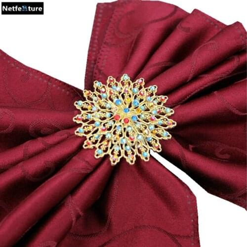 4PCS Colorful Rhinestone Round Hollow Napkin Rings Nickel Alloy Napkin Holder For Romantic Wedding Party Table Decoration Hotel