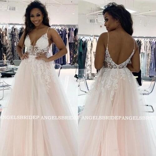 ANGELSBRIDEP Spaghetti Straps Evening Dresses Tulle A Line Women Prom Gown Appliques Robe De Soiree Black Girls Dress Plus Size