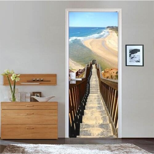 Free shipping HOT Beach Stairs Door Wall Stickers DIY Mural Bedroom Home Decor Poster PVC Waterproof Door Sticker 77x200cm