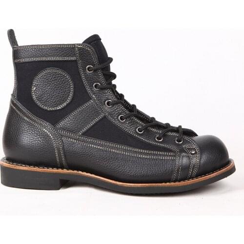 Black Top Layer Cowhide Round Head Umbrella Boots Outdoor Training Combat Sport Hunting Battle Goodyear Hand Made Hiking Shoes