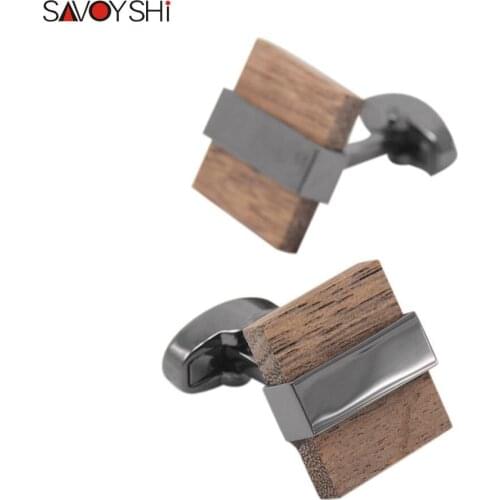 SAVOYSHI Fashion Wooden Cufflinks for Mens Shirt Cuff High Quality Brown Black Mashup Wood Cuff Links Wedding Gift Brand Jewelry
