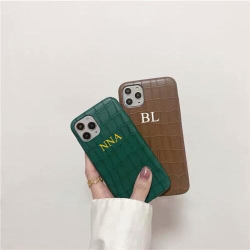 Custom Initials letters on Leather case for Iphone 12 pro max Case Luxury Crocodile PU Soft Cover for iphone XS Max/XR/6/7/8Plus