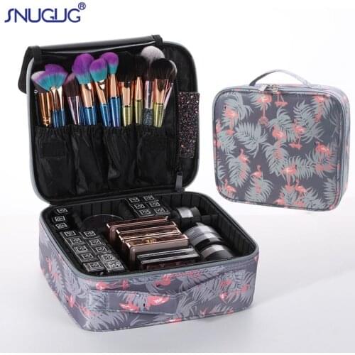 Female Professional Makeup Case Flamingo Brush Manicure Makeup Storage Box Waterproof Mini Cosmetic Bag Organizer Nail Suitcase