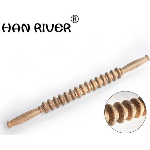 Wooden massage stick health care massage wheel yoga wheel hammering lumbar back acupoint stick lean waist device meridian roller