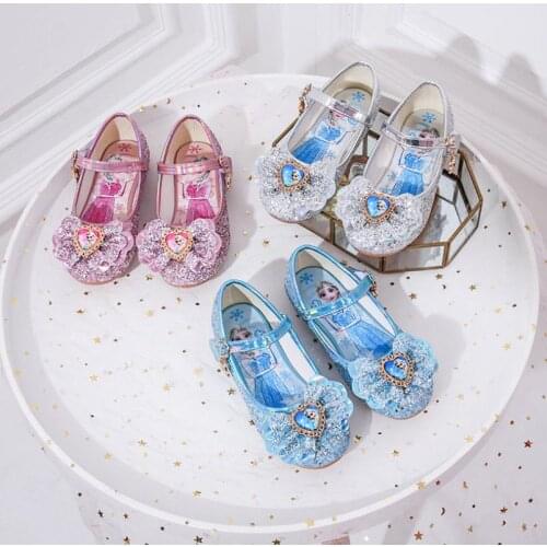 Disney New Frozen Elsa And Anna Girls Sandals With Glitter Bow Disney Princess Kids Soft Shoes