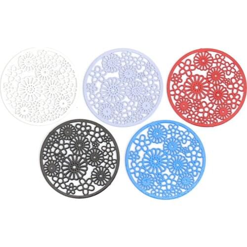 DoreenBeads Fashion Copper Connectors Round Black Blue Red White Flower Hollow Jewelry DIY Findings Charms 22mm Dia., 10 PCs