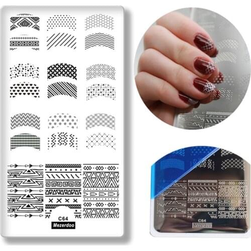 French Styles Tips Nail Art Image Stamp Template Plates Polish Stamping Manicure Lines Fishnet Maya Symbol Template C64