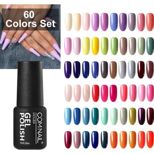 60Pcs Gel Nail Polish Set Soak Off Long Lasting Base Top Coat Semi Permanent Gel Varnish Cured By Nail Lamp Pink Color Series