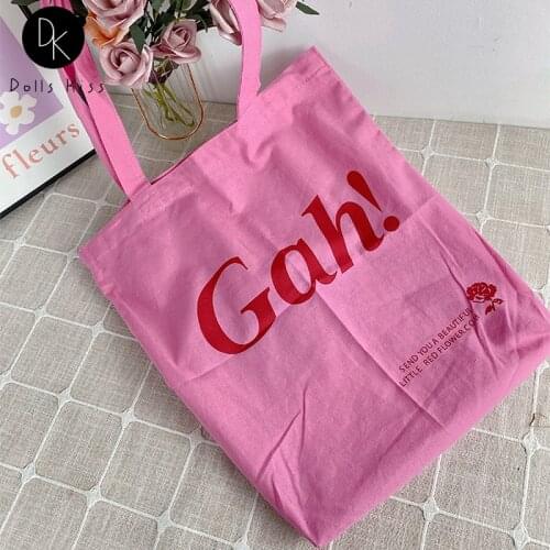 New Ladies Canvas Shoulder Bag Female Pink Letter Printing Casual Tote Woman Simple Shopping Bag Student School Bag Girl Handbag