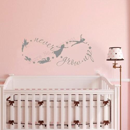 Art Home Sticker For Kids Room Decoration Never Grow UP Baby Art Decorative Poster Mural Fairystyle Nursery Bedroom Decor LY13