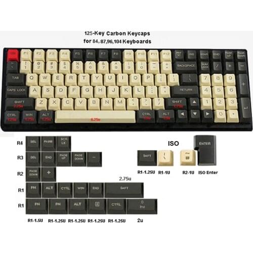 PBT Keycaps OEM Profile Dolch Carbon for Cherry MX Switches 61 63 84 87 96 104 Tada68 FC980M Mechanical Keyboard