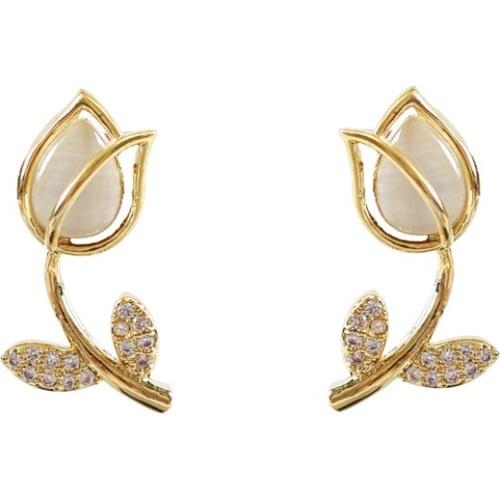 LANFLORA fashion tulip flowers women stud earrings for birthday gift copper alloy cheap factory shop earrings wholesale price