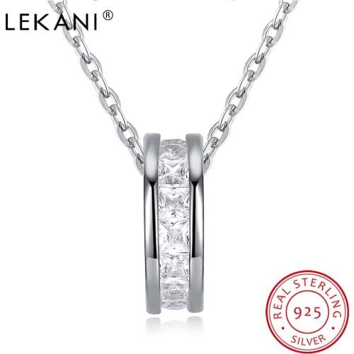 LEKANI 925 Sterling Silver Simple Round Scroll Wheel Pendant Necklaces For Women Shining Zircon Luxury Necklace Fine Jewelry