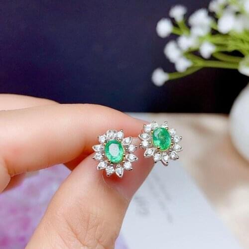 Top Sale Natural and Real Emerald Earring 925 Sterling Silver Fashion Earring For Women