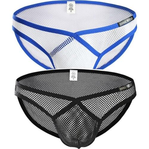 BRAVE PERSON Briefs Underwear Men Fashion Sexy Transparent Underwear Low waist V-type Mesh Briefs Men Underpants Gay