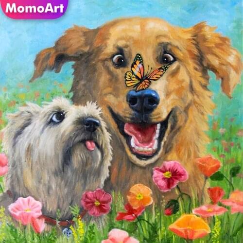 MomoArt Diamond Painting Dog Animal Full Square Round Diamond Embroidery Butterfly Cross Stitch Kit Mosaic Flower Decor For Home