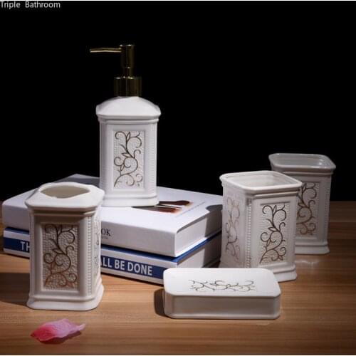 European Five Piece Set Bathroom Set Ceramic Washroom Accessories Toothbrush Holder Lotion Bottle Soap Dish Bath Mouth Cup