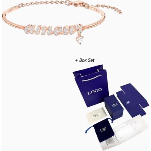 New INTO THE SKY Bracelets Exquisite Amour Words Hanging Love Hearts Crystal Decoration Women Romantic Jewelry Gifts