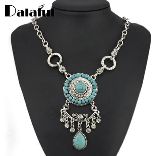 Retro Charm Tear Drop Created Beads Tassel Fringe Crystal Antique Pendant Necklace Womens ExquisiteJewelry X568 New