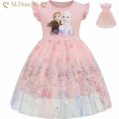 Baby Girls Clothes Summer Dress Flying Sleeve Newborn Infant Dresses Cartoon Frozen Elsa Tutu Dress Toddler Dress for Baby Girls