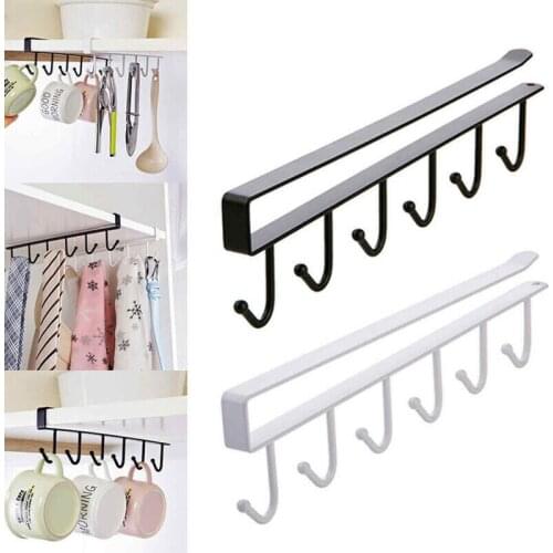 Practical 6 Hooks Cup Holder Hang Cabinet Under Shelf Organiser Hook Kitchen Cupboard Storage Rack Hanging Hooks U3
