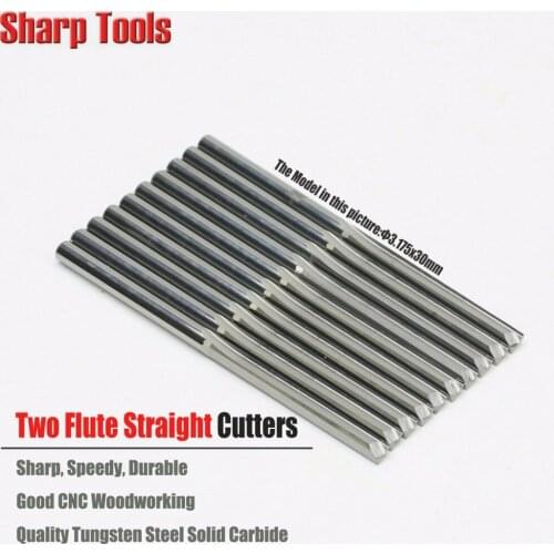 10pc 3.175*30MM Double Flute Straight Router Bits for Wood MDF CNC Milling Cutter Engraving Endmill Carbide Straight Flute Tools